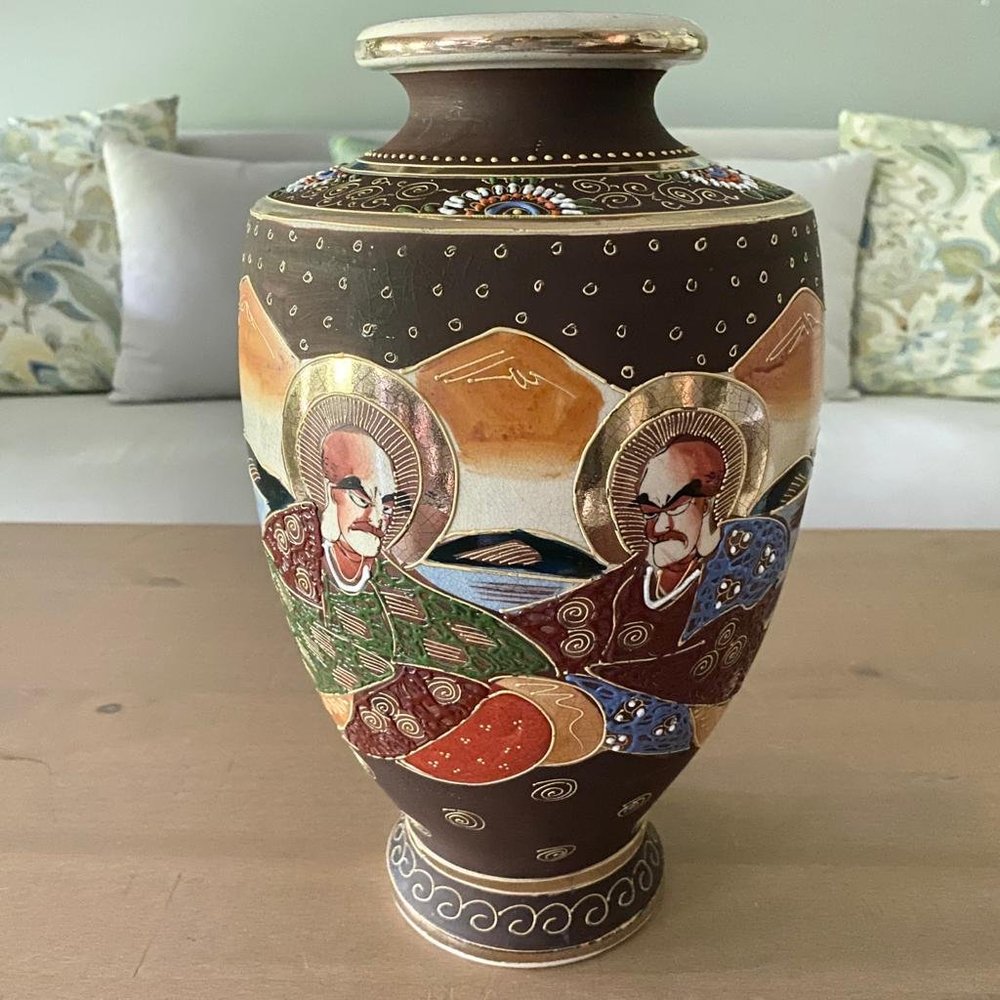 Vintage Painted Ceramic Japanese Satsuma Style Vase